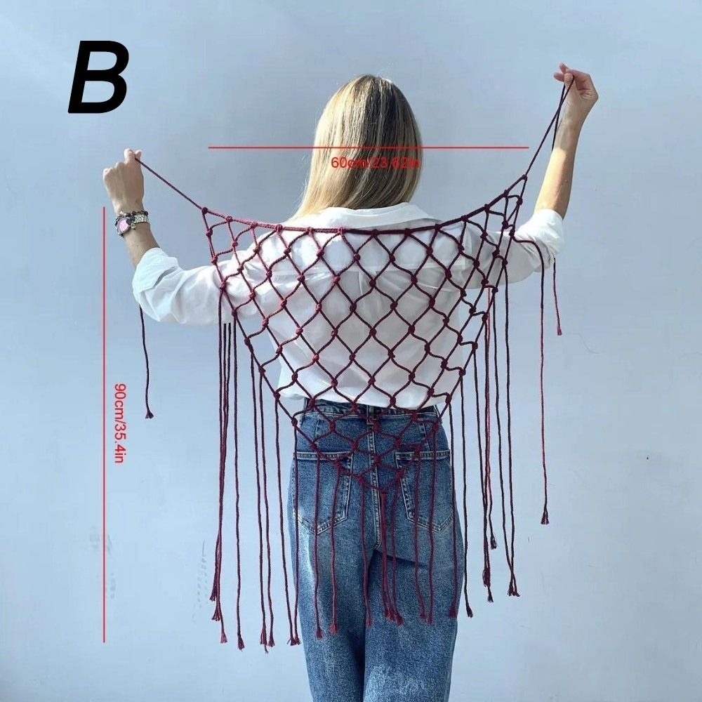 Ethnic Fashion Design - Lenço/Xale Boêmio de Franjas em Rede